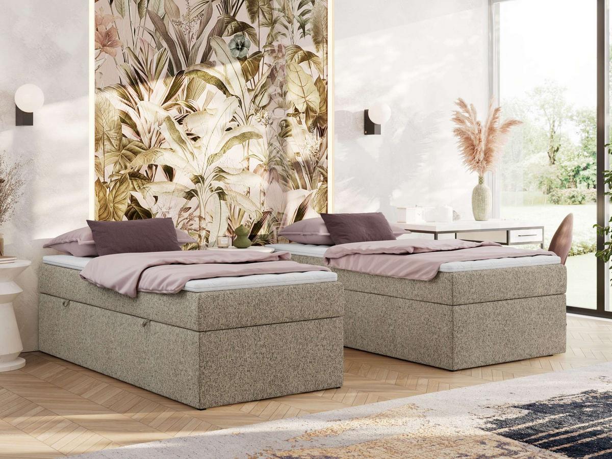 BOXBETT ZERO 90/200 - Dunkelbeige Struktur - H3 - Topper Visco - Cappuccino, Textil (90/200cm) - MKS
