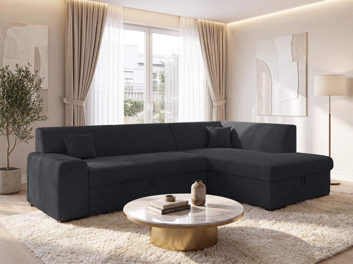 ECKSOFA L Form Minosa Schwarz 260/175/71 cm Rechts mit Schlaffunktion - Schwarz, Kunststoff/Textil (175/260cm) - AX Living