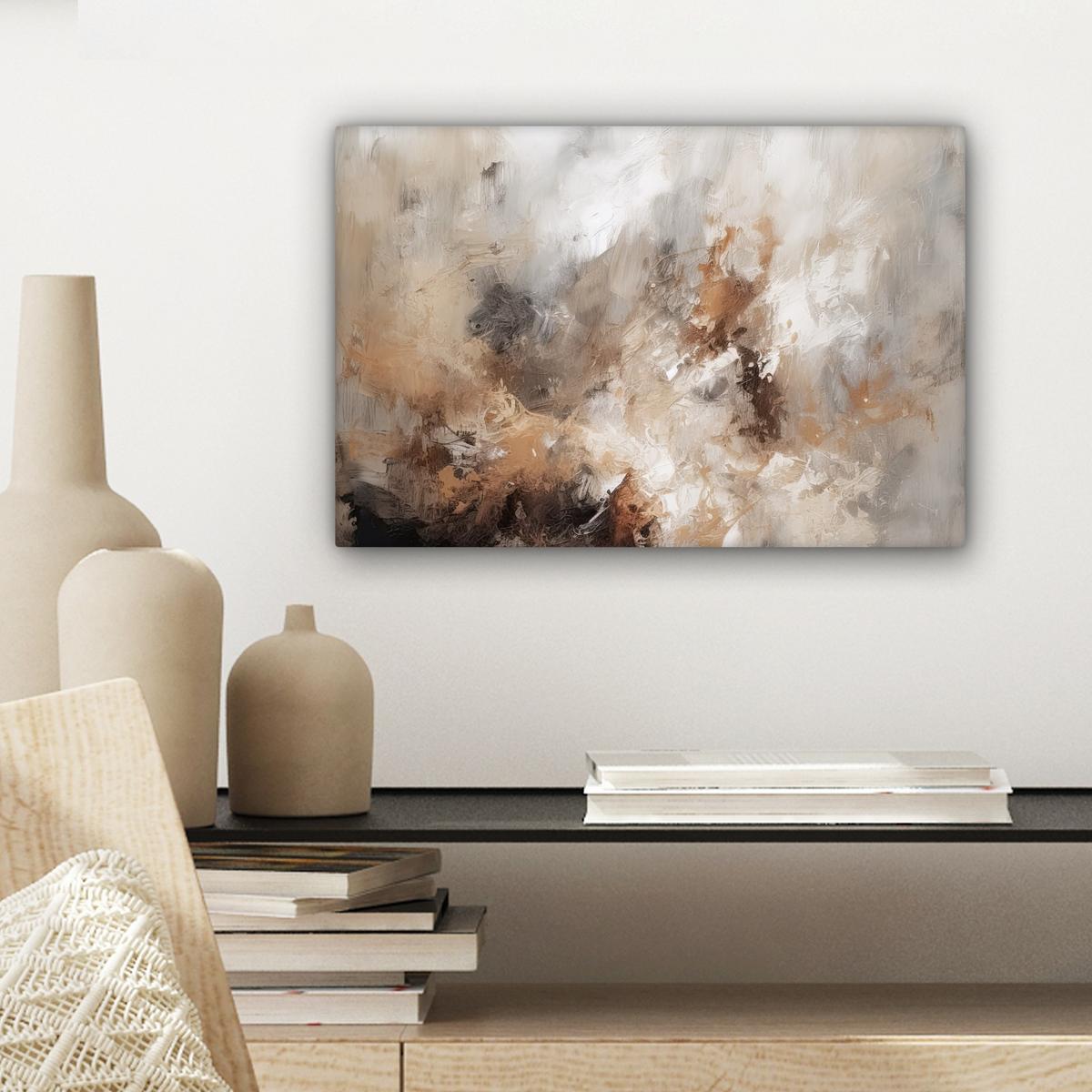 LEINWANDBILD Farbe - Abstrakt - Beige - Kunst Deko Schlafzimmer 30x20 cm - Greige, Textil (30/20cm) - MuchoWow