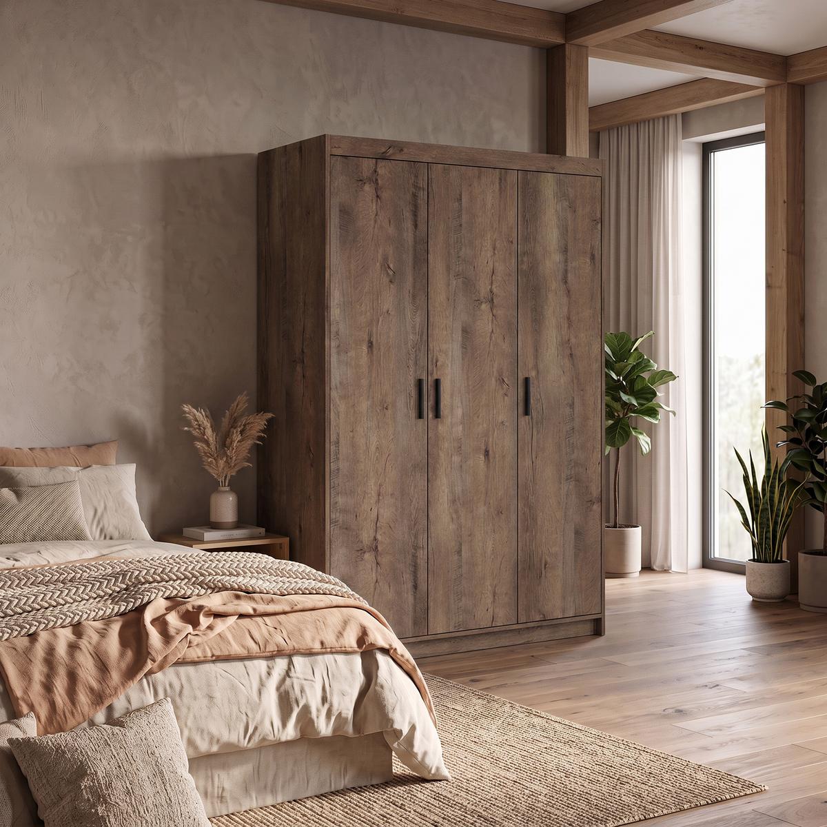 DREHTÜRENSCHRANK Elena mit 3 Türen, ohne Spiegel, Eiche Lefkas - Eichefarben, Holzwerkstoff (130/190/53cm) - Beautysofa