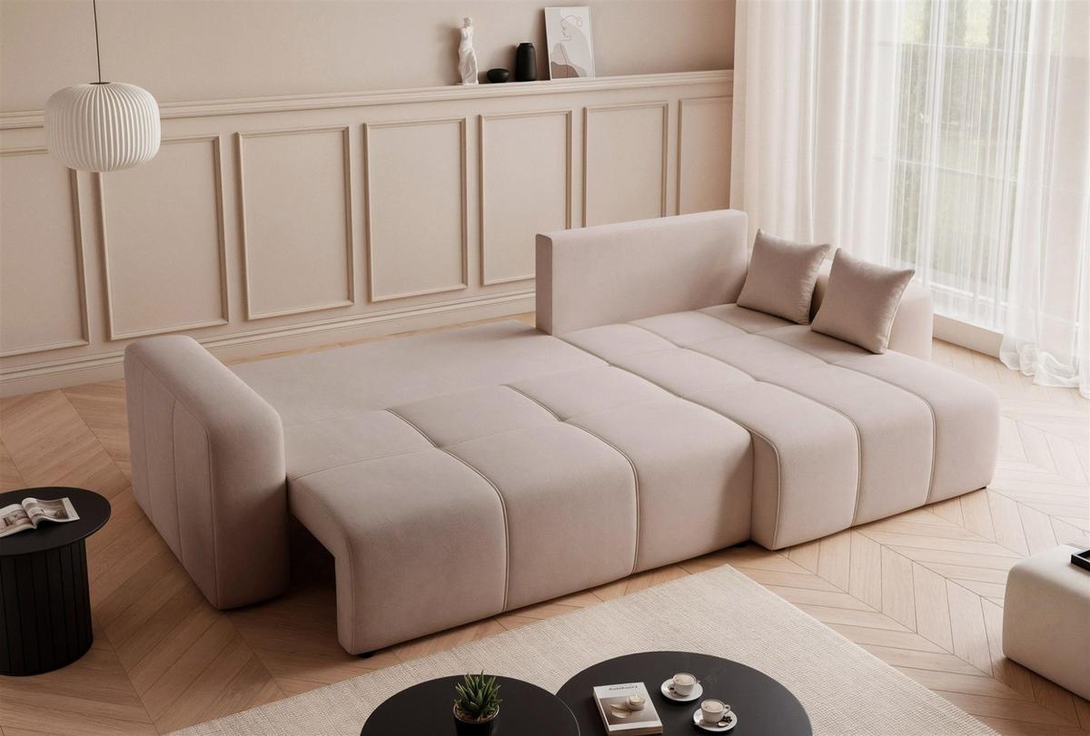 ECKSOFA Leros Xl Mit Schlaffunktion - Beige, Holzwerkstoff/Textil (145/278cm) - Fun Möbel