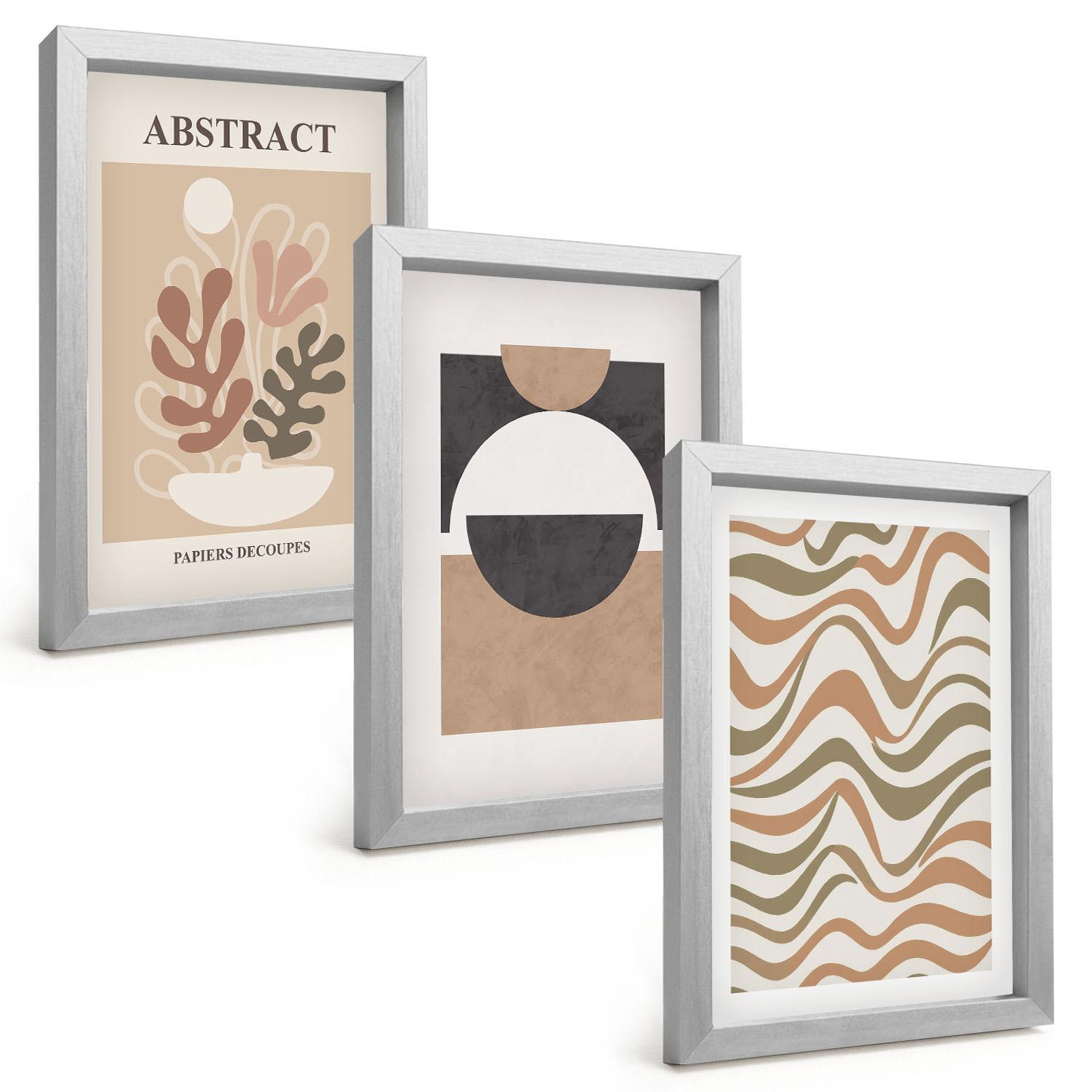 BILDER SET 3er Set - 20x30 cm Silberner Rahmen - Abstrakte Formenmuster - Silberfarben, Kunststoff (20/30cm) - TULUP