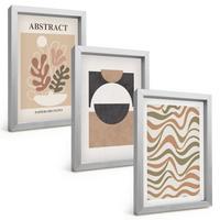 BILDER SET 3er Set - 20x30 cm Silberner Rahmen - Abstrakte Formenmuster - Silberfarben, Kunststoff (20/30cm) - TULUP