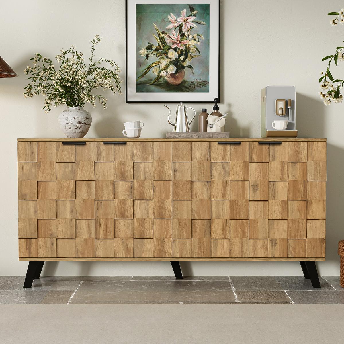 SIDEBOARD in Eiche Optik Stil mit 3 Türen, 160.5/35.5/78cm - Braun, Holzwerkstoff (35/78/161cm) - Urban Meuble
