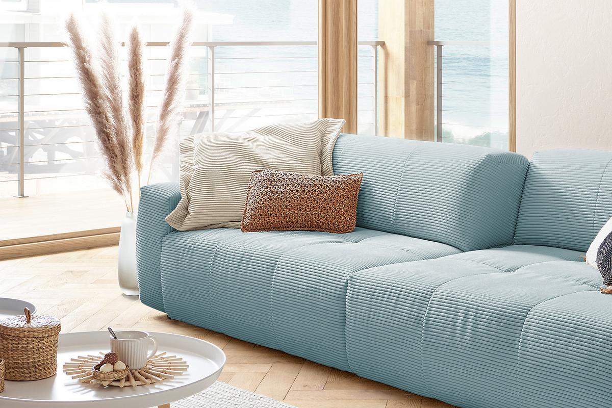 SOFA MIT SITZTIEFENVERSTELLUNG PALACE Blau Cord Relaxfunktion - Blau/Hellblau, Textil (298/74/120cm) - KAWOLA