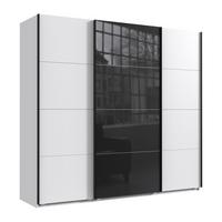 SCHWEBETÜRENSCHRANK 3-türig B225/H208/T64 cm in Weiß, Kleiderschrank mit einer Glasfront-Tür in Schwarz / 22522 - Schwarz Hochglanz/Edelstahlfarben, Holzwerkstoff/Metall (225/208/64cm) - luma-home