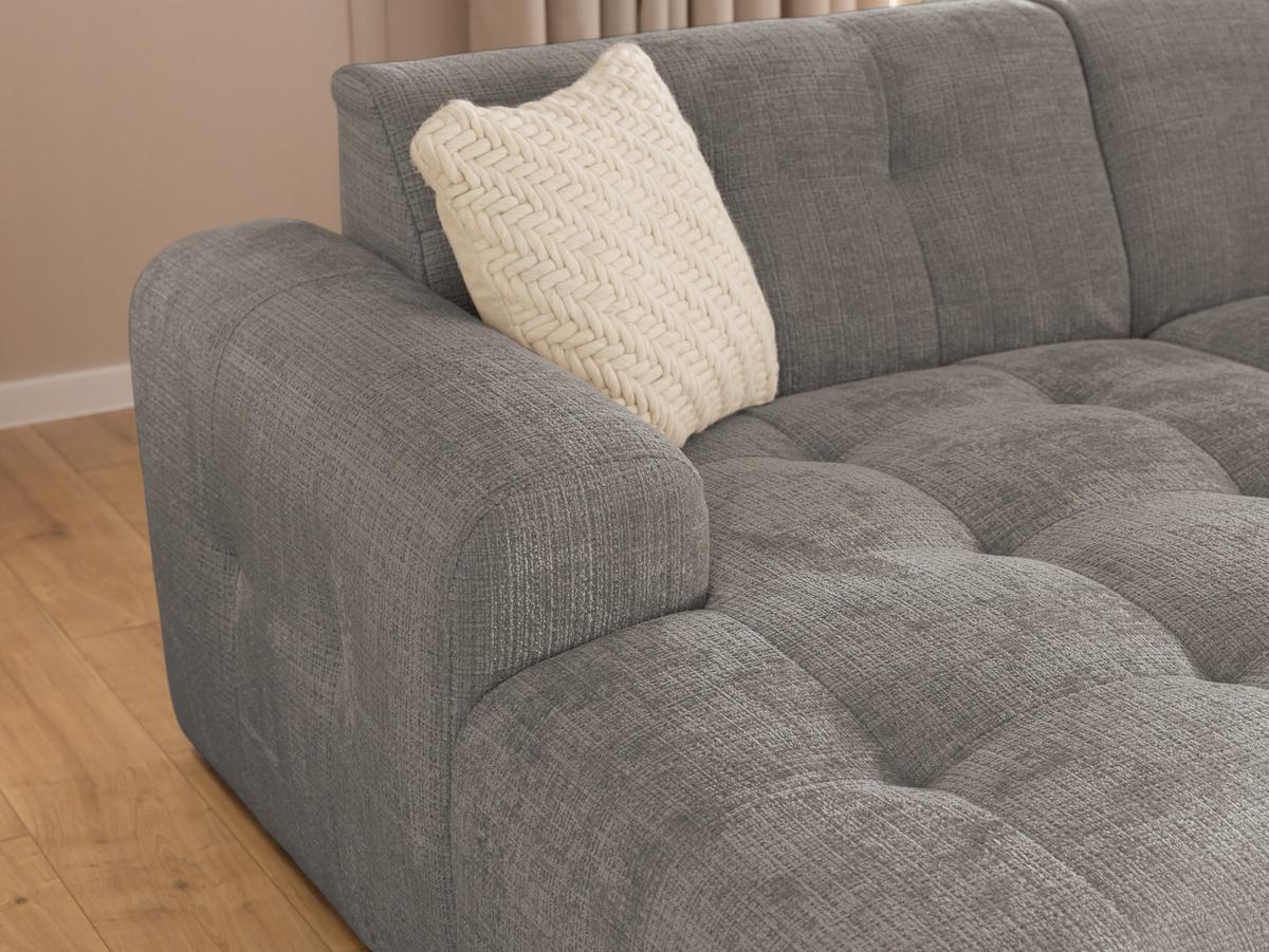 ECKSOFA mit Ottomane links, raffinierten Steppungen, Wellenunterfederung, B234/T161/H79 cm, Chenille-Bezug in Braun Taupe / 21042 - Taupe/Schwarz, Kunststoff/Textil (234/79/161cm) - luma-home