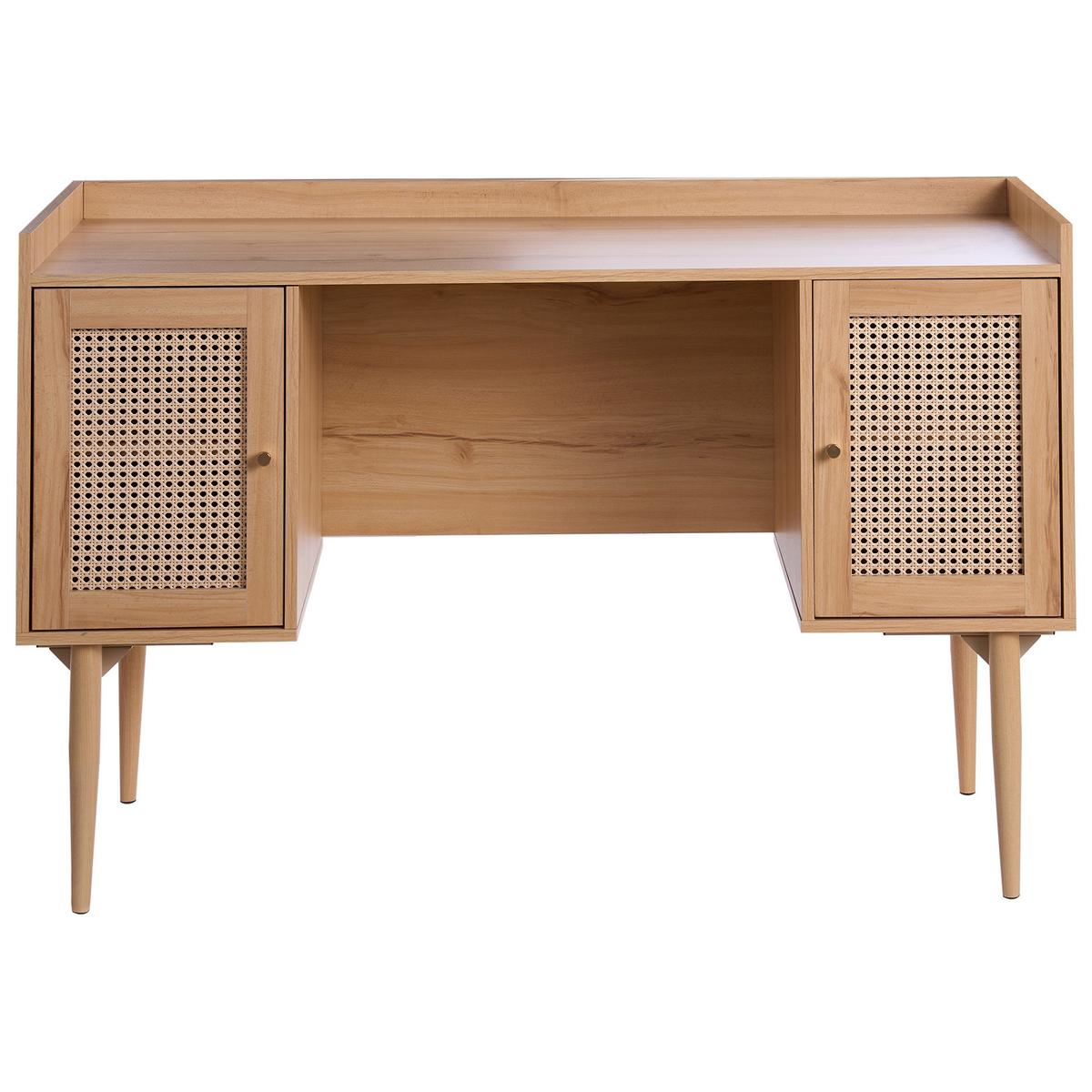 SCHREIBTISCH 130/50 cm Hellbraun Ratana - Hellbraun/Braun, Holzwerkstoff/Metall (50/130/83cm) - Beliani