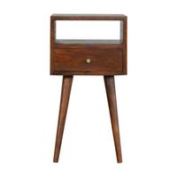 NACHTTISCH aus Massivholz, 1 Schublade, 1 Offene Lagerung, Nordische Beine, Braun - Messingfarben/Braun, Holz/Metall (30/57/30cm) - Artisan Furniture