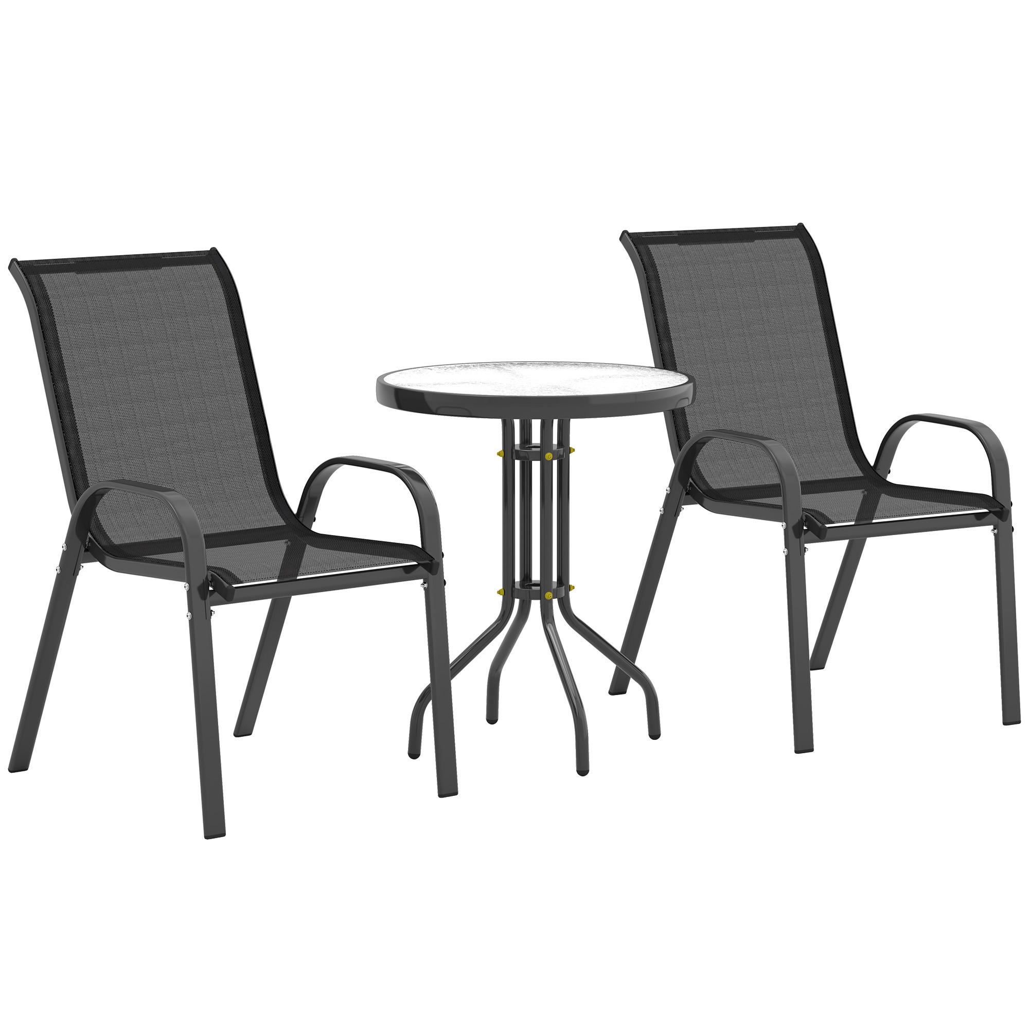 BALKONMÖBELSET 3TLG. aus Metall Hartglas Schwarz - Schwarz, Textil/Metall - Outsunny