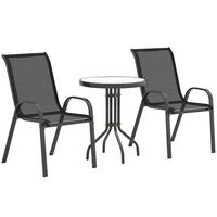 BALKONMÖBELSET 3TLG. aus Metall Hartglas Schwarz - Schwarz, Textil/Metall - Outsunny