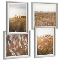 BILDER SET 4er Set - 50x50 cm & 40x60 cm Silberner Rahmen - Sommerwiesenblumen Sonnenuntergang - Silberfarben, Kunststoff (50/50cm) - TULUP