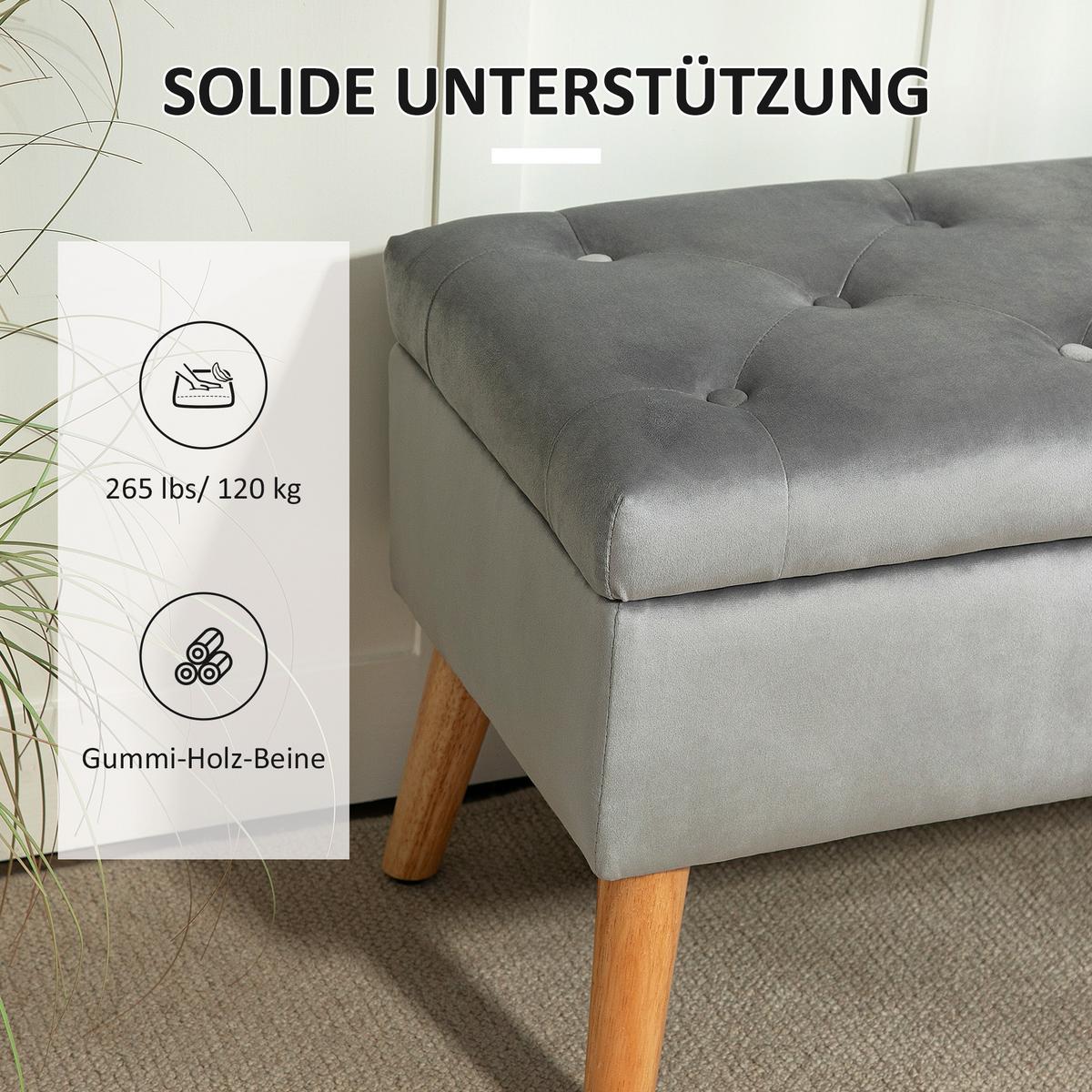 TRUHENBANK Samtoptik Grau - Grau, Kunststoff (35/40/80cm) - HOMCOM