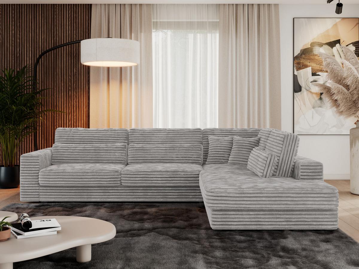 ECKSOFA Savona Hellgrau breiter Cord - rechts - Hellgrau/Schwarz, Kunststoff/Textil (249/316cm) - MKS