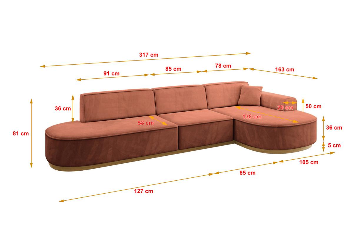 ECKSOFA Ottomane Rechts MARI-L2-v2 - 328x171x83 cm Koralle Velours - Koralle, Holzwerkstoff/Textil (171/328cm) - ALTDECOR