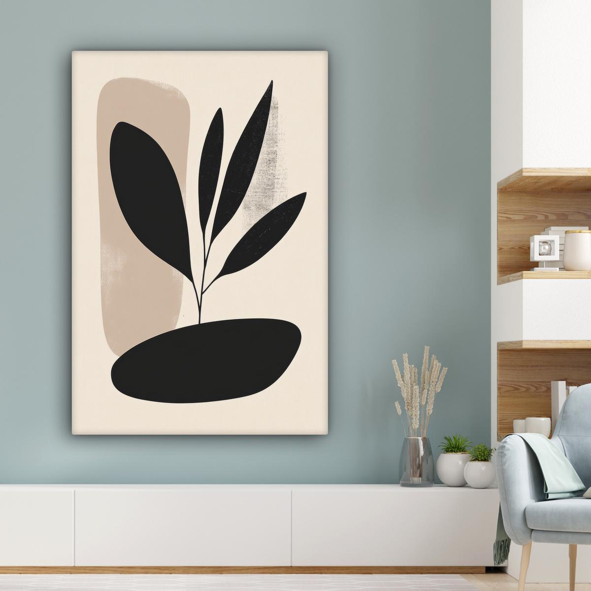 LEINWANDBILD Pflanze - Beige - Japanisch Deko XXL 80x120 cm - Schwarz, Textil (80/120cm) - MuchoWow