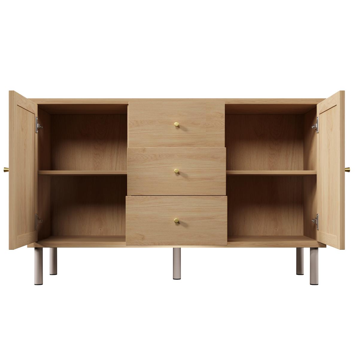 SIDEBOARD in eichenoptik mit gewebten fronten, 2 türen und 3 schubladen - Eichefarben, Holz (120/70/40cm) - Urban Meuble