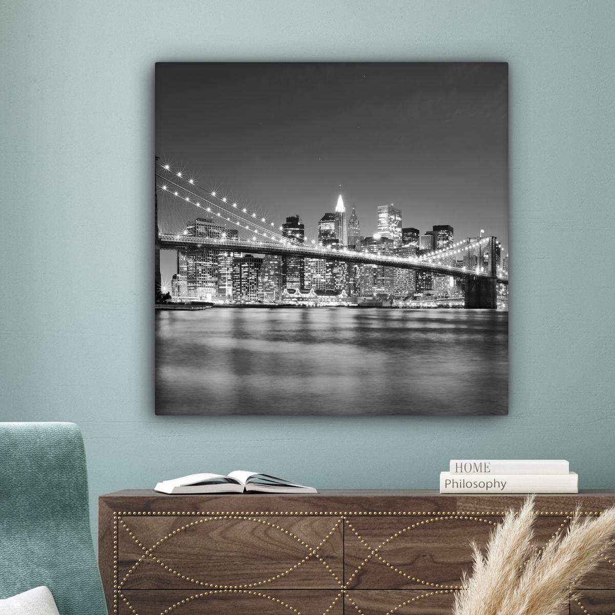 LEINWANDBILD New York - Brücke - Brooklyn - Schwarz und weiß - Architektur Deko Groß 90x90 cm - Schwarz, Textil (90/90cm) - MuchoWow