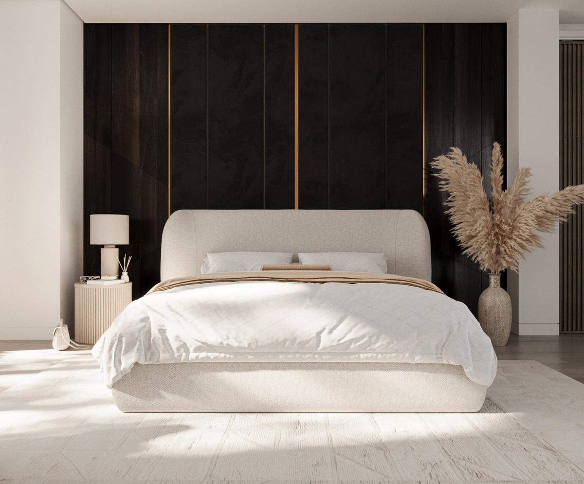 POLSTERBETT Bellano mit Stauraum 180/200 cm Hellbeige im Megan Stoff - Sandfarben/Schwarz, Holz/Holzwerkstoff (180/200cm) - AltaBeds