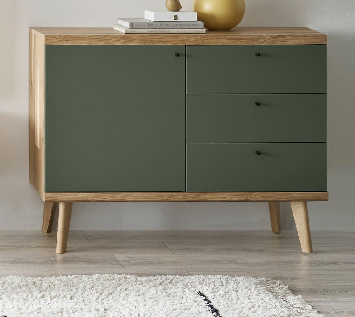 SIDEBOARD Salbei grün, Eiche Evoke, skandinavisch 107 x 83 cm, Kommode mit Vollauszug - Salbeigrün/Eichefarben, Holz/Holzwerkstoff (107/83/40cm) - Furn.Design