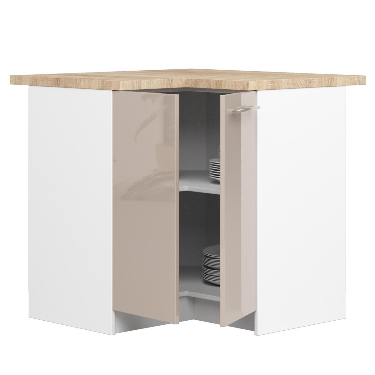 UNTERSCHRANK Weiß, Cappuccino Glanz 85/90/46 - Weiß, Holzwerkstoff (90/85/46cm) - RAUMHIRSCH FURNITURE