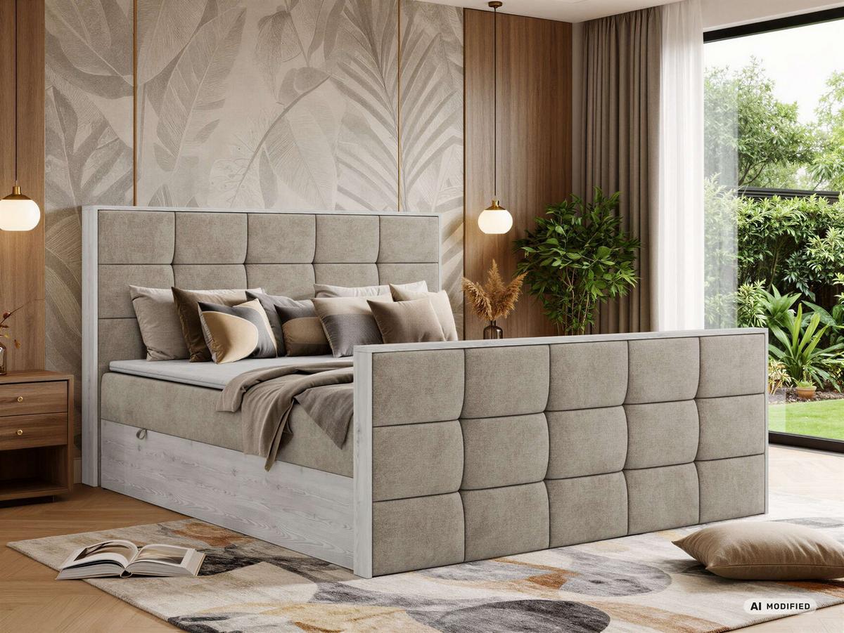 BOXBETT ALNOR DUO 140/200 - Greige Stukture - Topper Visco - H4 - Greige/Schwarz, Kunststoff/Textil (140/200cm) - MKS
