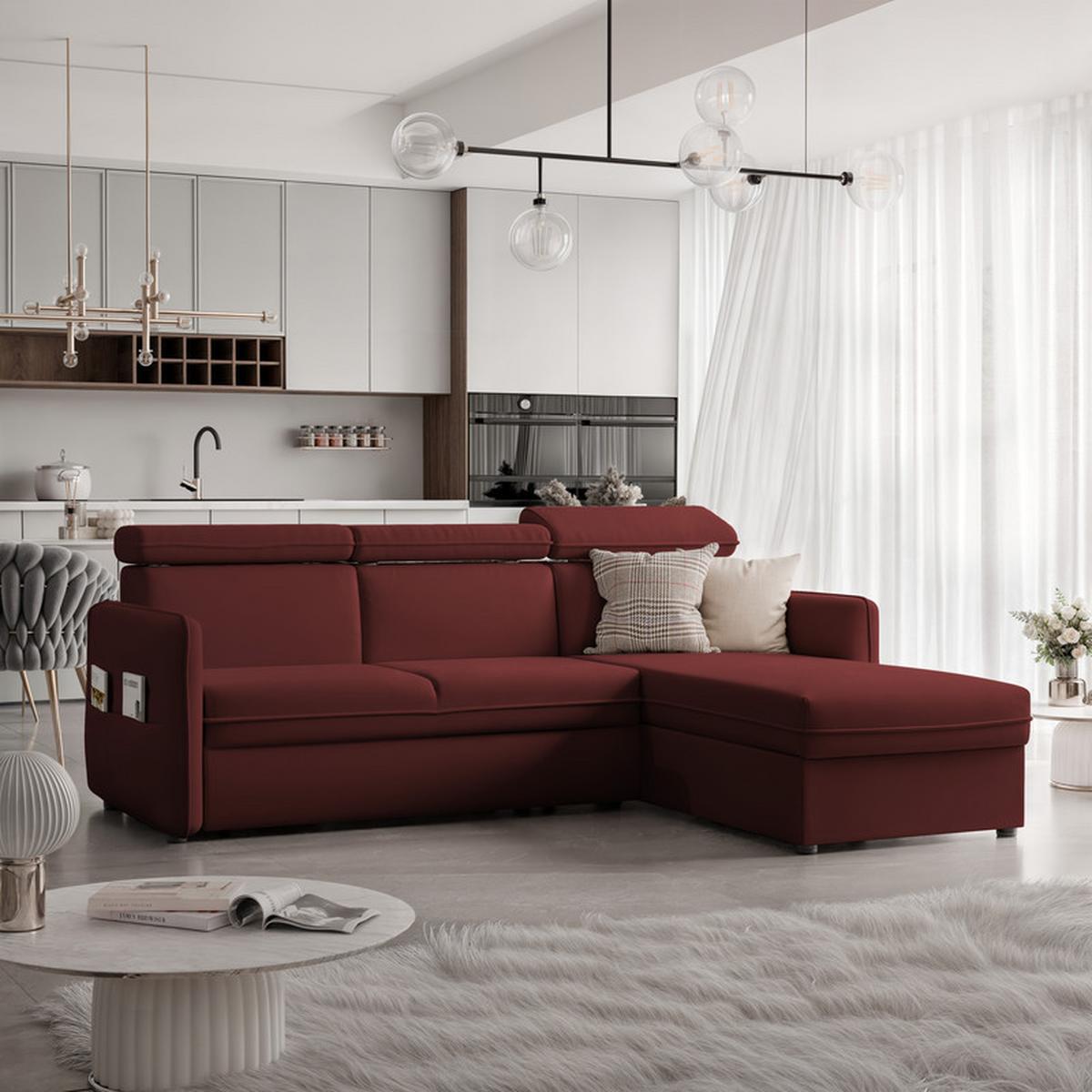 ECKSOFA BENI mit Schlaffunktion und Bettkasten, Stoff Rot - Rot, Kunststoff/Textil (220/160cm) - Idohome