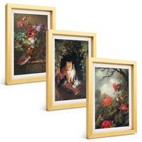 BILDER SET 3er Set - 20x30 cm Goldrahmen - Vintage-Blumen, Katzen, Natur - Goldfarben, Kunststoff (20/30cm) - TULUP