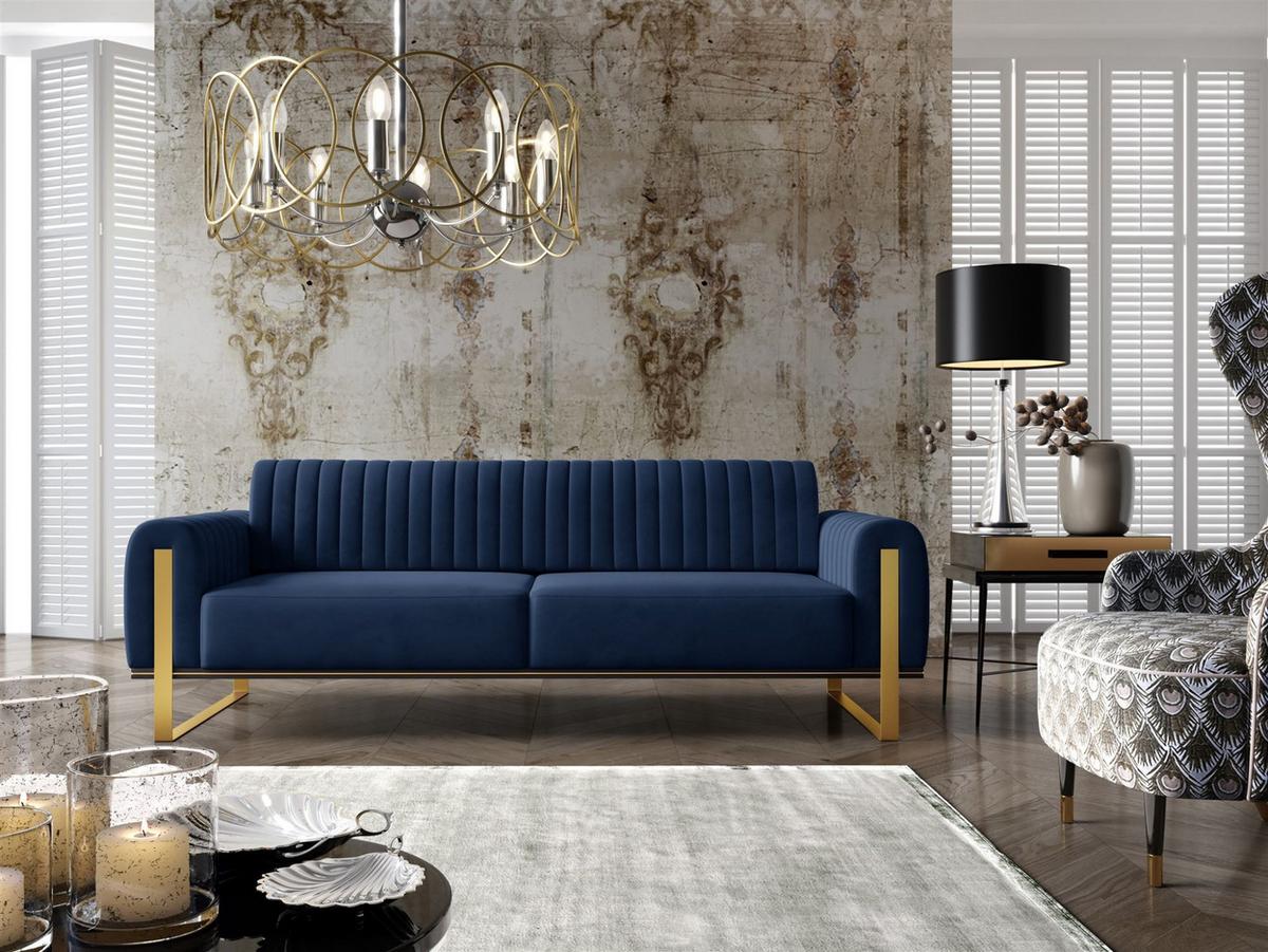 SOFASET Valerie 3-2 - Dunkelblau, Holzwerkstoff/Textil (228/79/90cm) - Fun Möbel