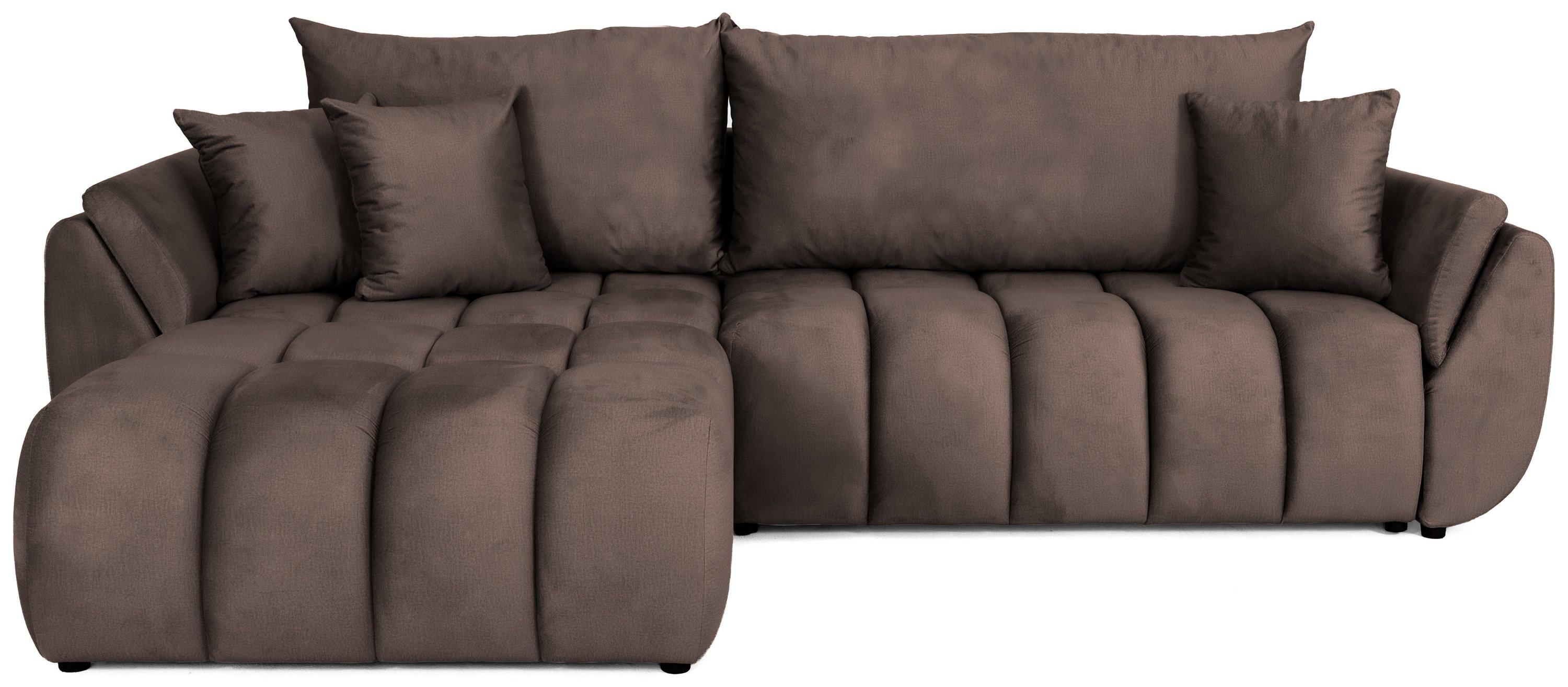 ECKSOFA Iris mit Schlaffunktion und Bettkasten, links oder rechts montierbar – Braun Samt 280/184/85 cm - Schwarz/Braun, Kunststoff/Textil (280/184cm) - WFL GROUP