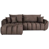 ECKSOFA Iris mit Schlaffunktion und Bettkasten, links oder rechts montierbar – Braun Samt 280/184/85 cm - Schwarz/Braun, Kunststoff/Textil (280/184cm) - WFL GROUP