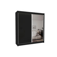 KLEIDERSCHRANK mit Spiegel-Schiebetüren und Aluminium-Leisten - PARTI - 200 cm Schwarz - Schwarz, Holzwerkstoff (200/216/61cm) - ALTDECOR