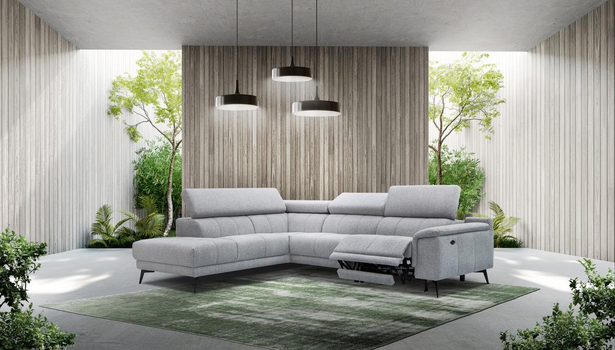 ECKSOFA FIERO 5-Sitzer mit 1 Relaxfunktion, silberfarben - Silberfarben, Holzwerkstoff/Textil (228/290cm) - Wozimo