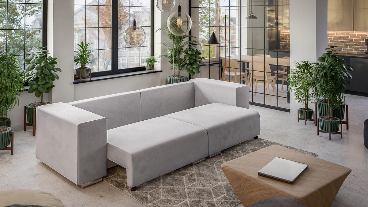 BIGSOFA Kami Microfaser Silber - Silberfarben/Schwarz, Kunststoff/Textil (290/80/110cm) - S-Style