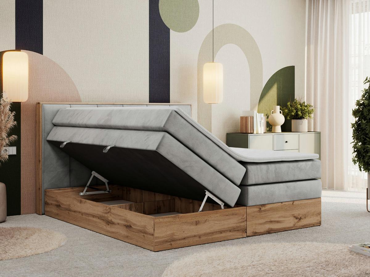 BOXSPRINGBETT ALBERO 1 KING 160/200 Hellgrau Velvet - H4 - Hellgrau, Holz/Textil (160/200cm) - MKS