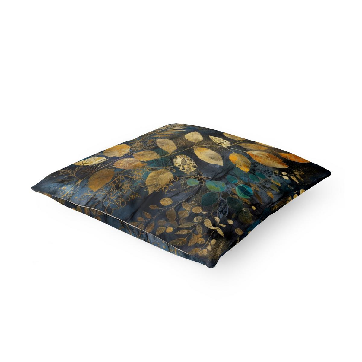 DEKOKISSEN Goldene und blaue Blätter 40/40 cm - Schwarz, Textil (40/40/10cm) - Bilderwelten