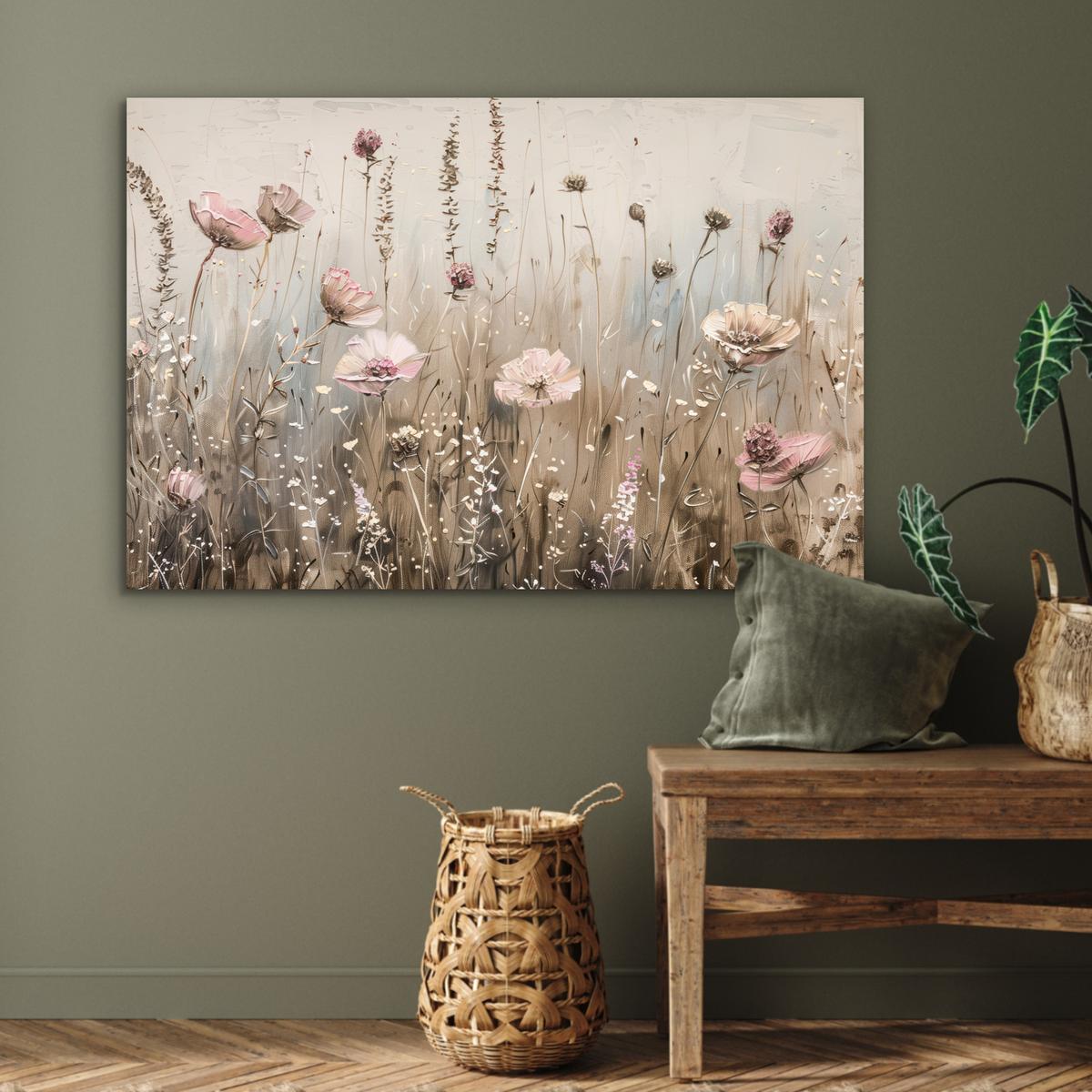 METALLBILD Blumen - Rosa - Modern - Beige Deko Groß 120x80 cm - Beige, Metall (120/80cm) - MuchoWow