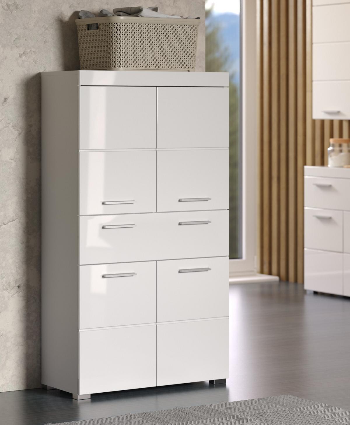 MIDISCHRANK weiß Hochglanz 73 x 132 cm, Badschrank in modernem Design - Weiß, Holzwerkstoff/Kunststoff (73/132/31cm) - Top.Furn