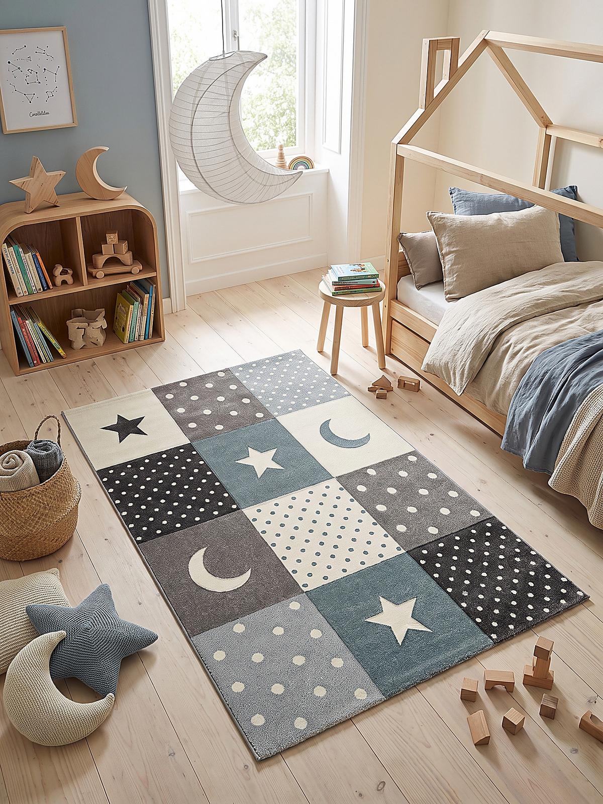 KINDERTEPPICH Kurzflor Sterne IDRO Polypropylen Blau 80 x 150 cm - Blau, Textil (80/150cm) - KADIMA DESIGN