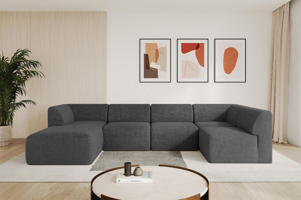 WOHNLANDSCHAFT Ottomane Links MOVO-L 345x180x78 cm Dunkelgrau Tissu - Schieferfarben, Holzwerkstoff/Kunststoff (345/78/180cm) - ALTDECOR