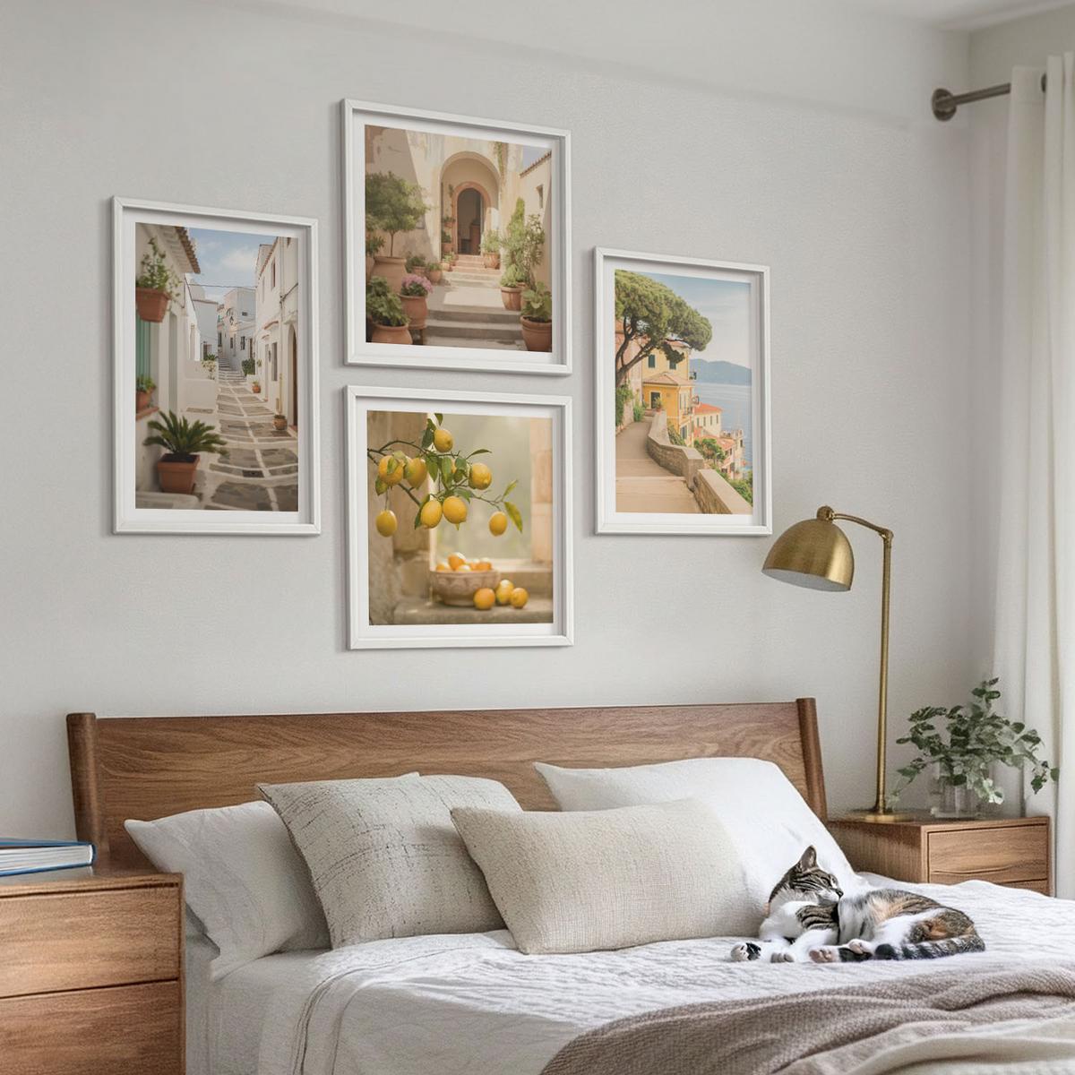 BILDER SET 4er Set - 50x50 cm & 40x60 cm Weißer Rahmen - Zitrusbaum im Fenster am Meer - Weiß, Kunststoff (50/50cm) - TULUP