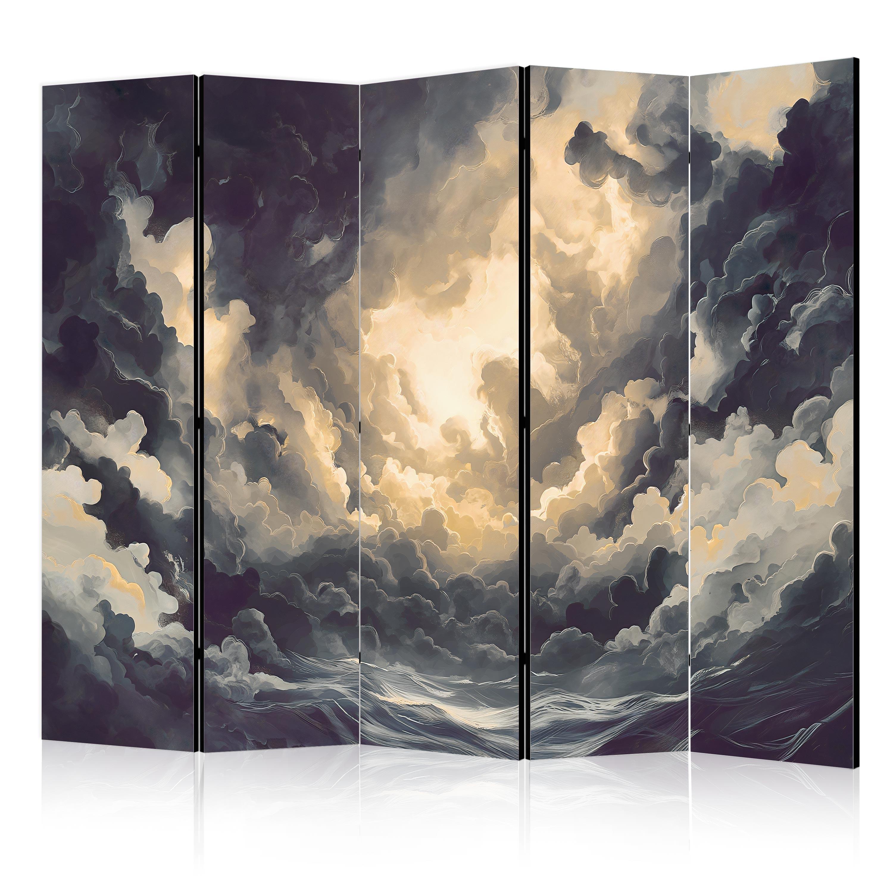 PARAVENT Einseitig Bedruckter 5-tlg 225x172 cm Wolken 3D Effekt - Grau, Holz/Textil (225/172/3cm) - Muralo