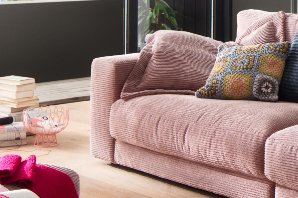 SOFA 3-SITZER MADELINE Pink Cord - Schwarz/Rosa, Textil (290/85/127cm) - KAWOLA