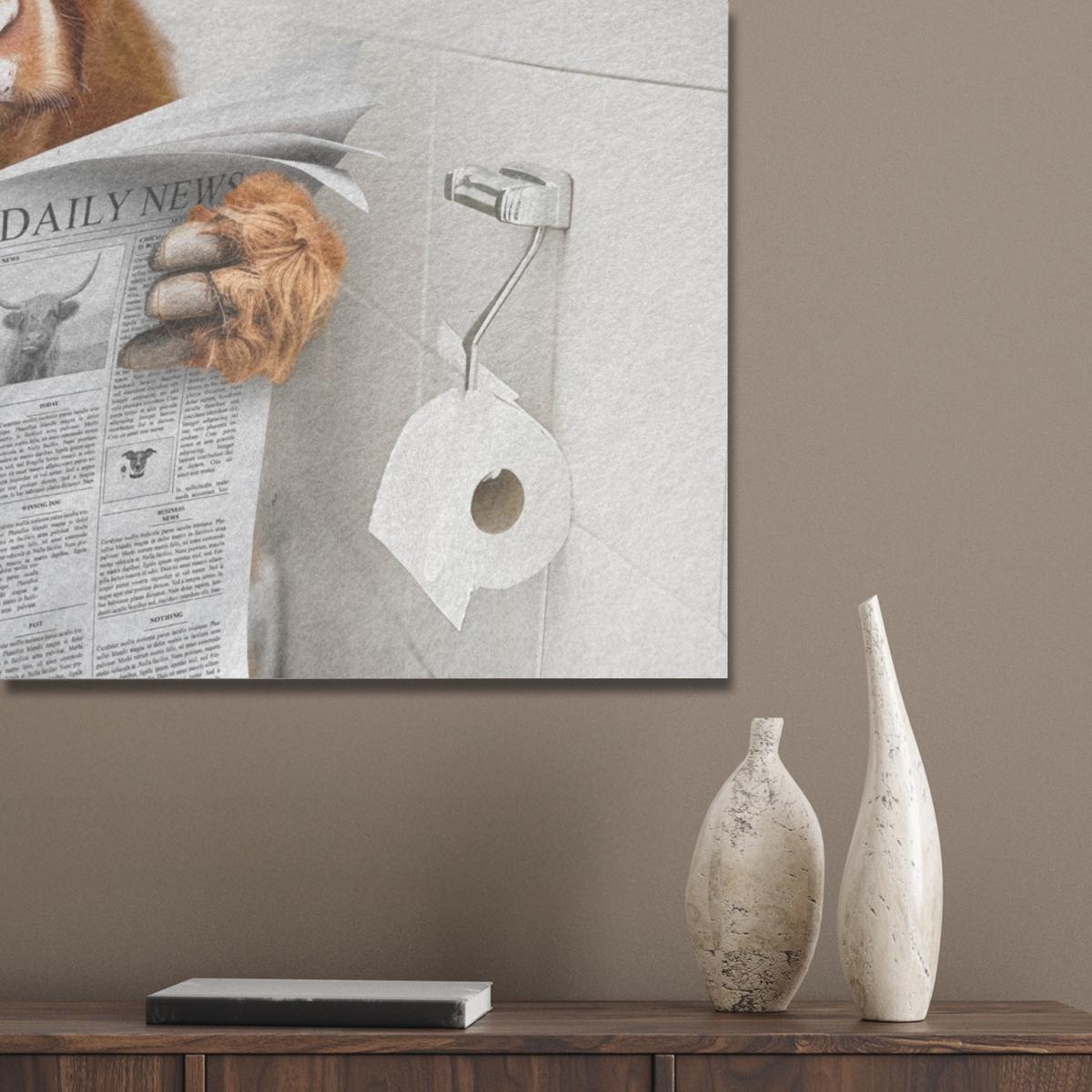 AKUSTIKBILD Schottischer Highlander - Tier - Zeitung - Toilette Gemälde 80x60 cm - Kastanienfarben, Kunststoff (80/60/0.9cm) - MuchoWow