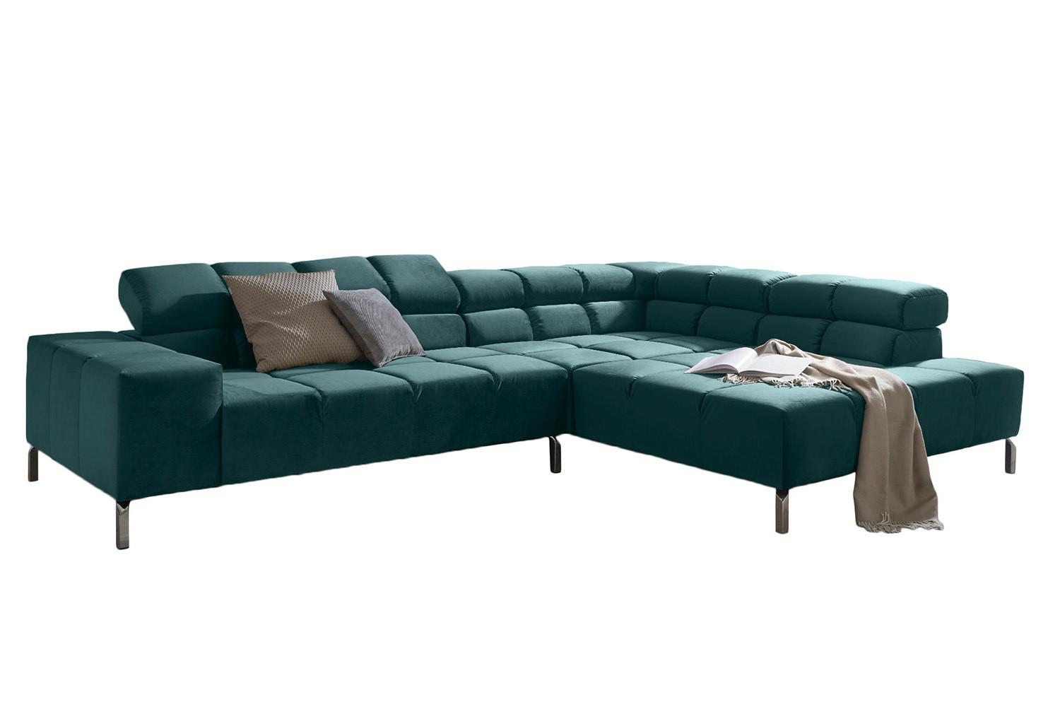 ECKSOFA NELSON Smaragdgrün Velvet - Smaragdgrün/Silberfarben, Textil (321/216cm) - KAWOLA