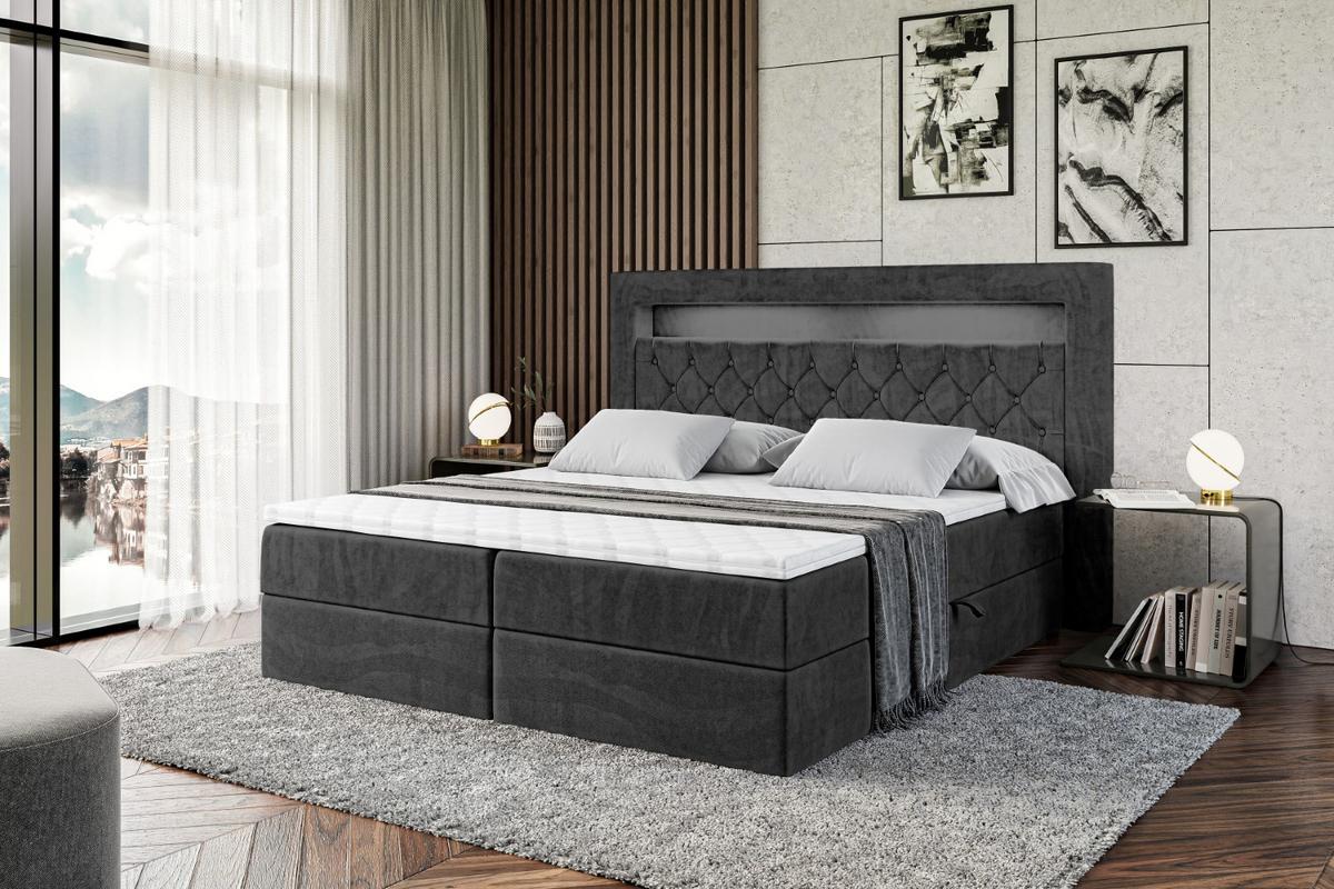 BOXBETT LED mit H3-Matratze und Lattenrost - NOEL GOLD - 140x200 Schwarz - Schwarz, Holzwerkstoff (140/200cm) - ALTDECOR