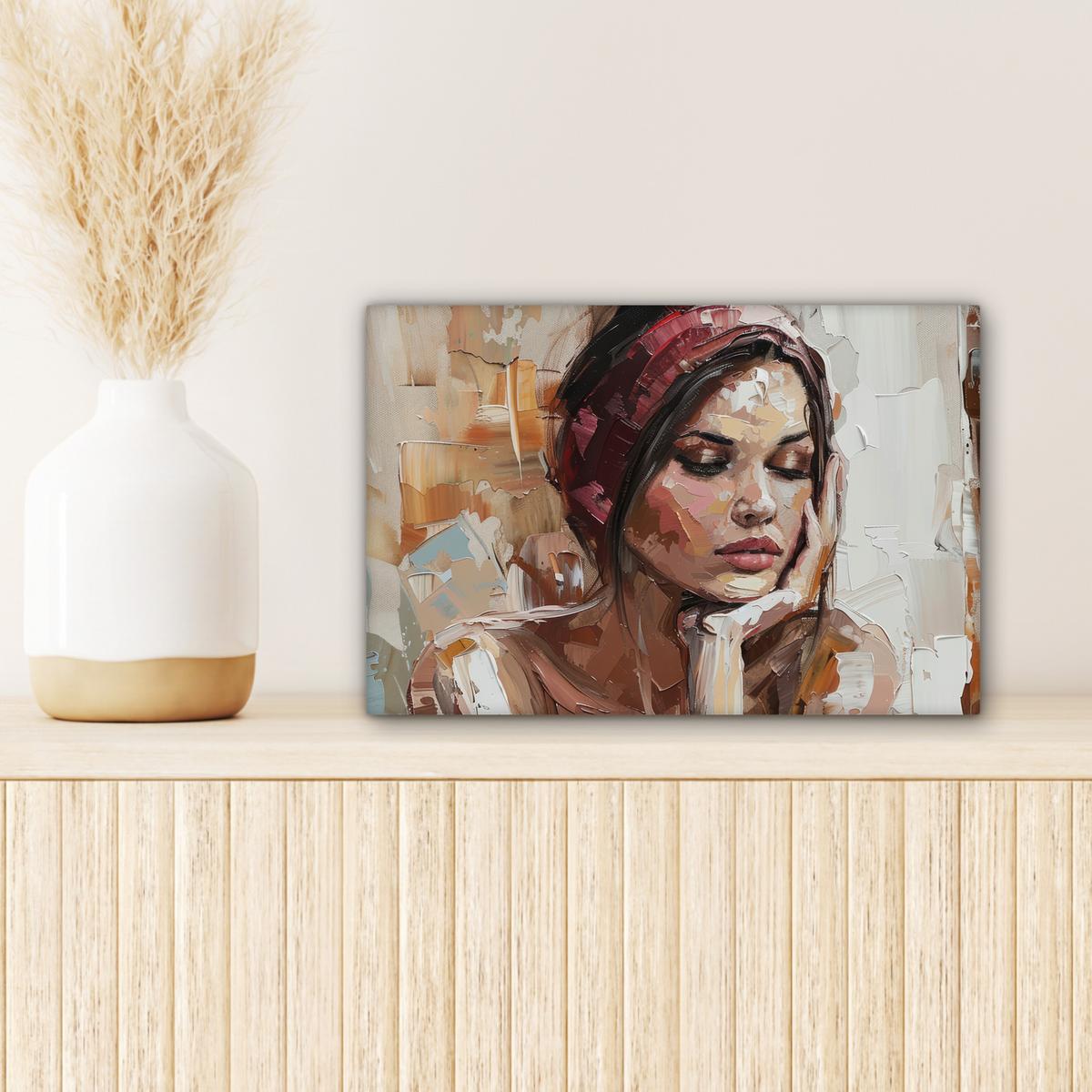 LEINWANDBILD Frau - Lackierung - Porträt - Modern Deko Schlafzimmer 30x20 cm - Altrosa, Textil (30/20cm) - MuchoWow