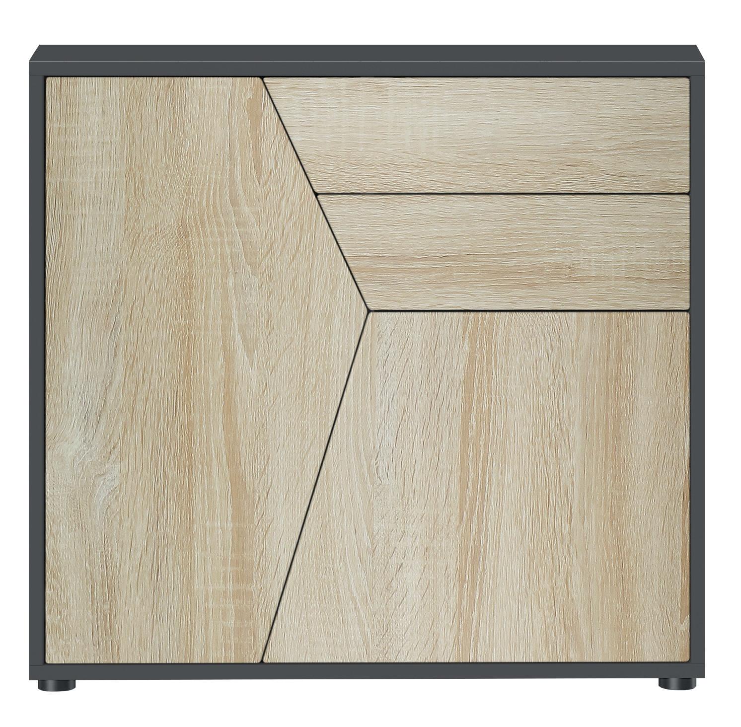 KOMMODE Benny Fronten in Eiche sägerau - Eiche San Remo, Holzwerkstoff (79/74/36cm) - Vladon