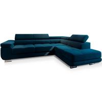 ECKSOFA SELVA R-S Blau Velours-Stoff mit Schlaffunktion - Blau/Silberfarben, Holz/Holzwerkstoff (275/202cm) - MASSENO