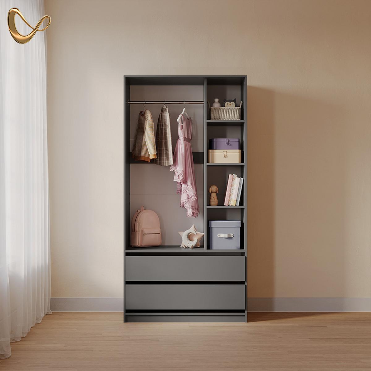 KINDERKLEIDERSCHRANK Trento Anthrazit 100 x 200 cm mit 2 Schubladen - Anthrazit, Holzwerkstoff (100/200/50cm) - Livinity®